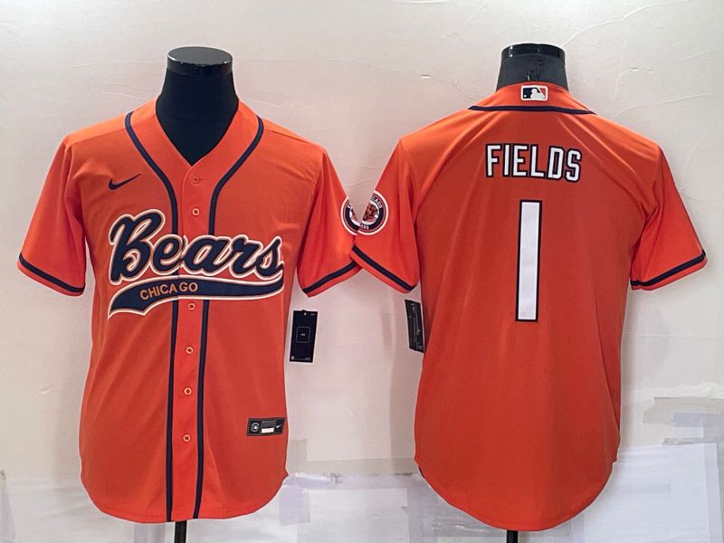 Men Chicago Bears 1 Fields Orange Nike Co branded Jersey